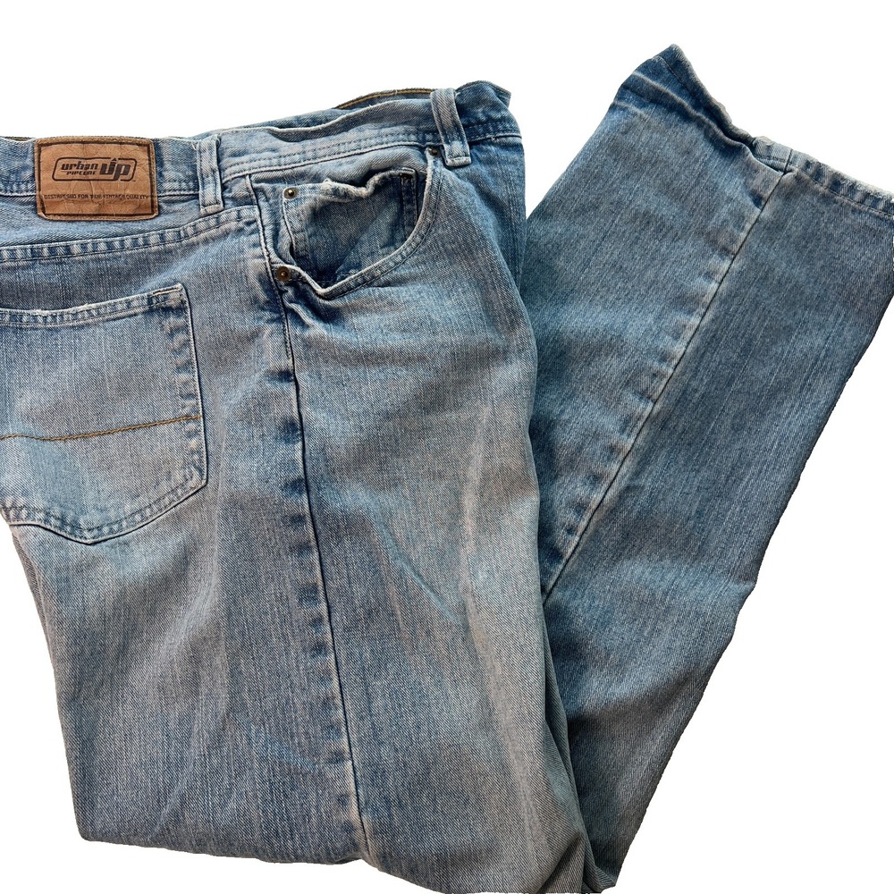 Urban Pipeline Men's Jeans 34x32‎ Blue Cotton W34 L32 Distressed Wide Leg